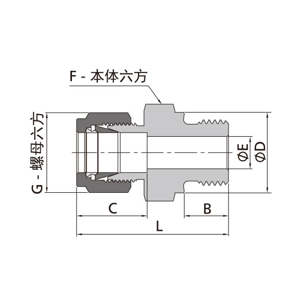 英制卡套转ISO平行外螺纹直通（外螺纹根部垫片或O型圈密封）