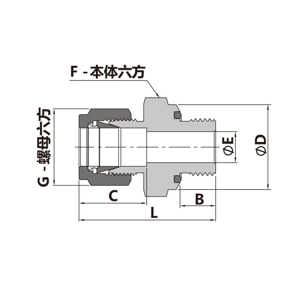 卡套转SAE/MS外螺纹直通（外螺纹根部O型圈密封）