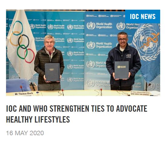 国际奥委会与世卫组织签署备忘录 共推健康生活